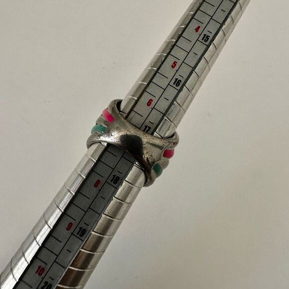 Silver tone pink and green ring - Picture 8 of 8